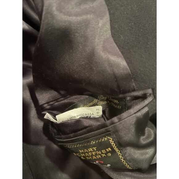 HART SCHAFFNER & MARX CHARCOAL BLACK 100% VIRGIN WOOL OVERCOAT 46R Made In USA - Picture 9 of 10